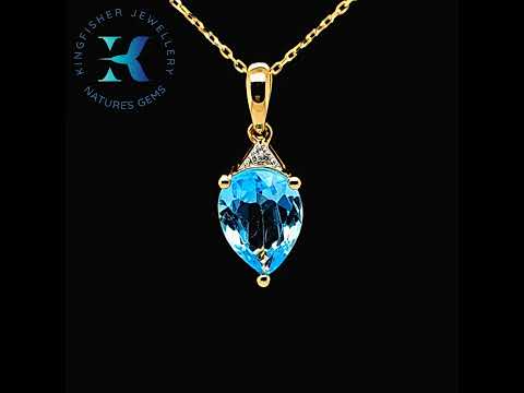 2.36 Ct Swiss Blue Topaz & Diamond Pendant – 14K Gold – 19.27 x 6.96mm