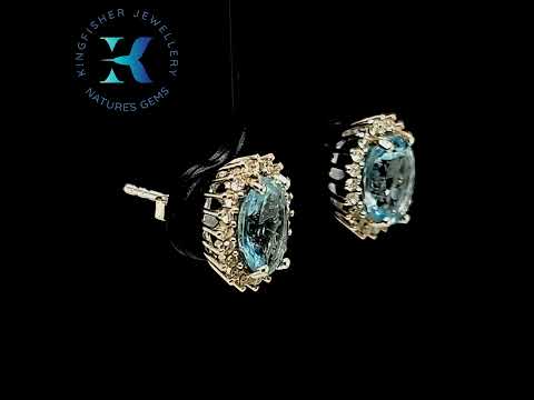 2.36 Ct Aquamarine & Diamond Earrings in 14K White Gold