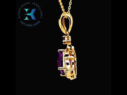 1.09 Ct Amethyst and Diamond Pendant – 14K Gold – 20.97 x 11.91mm