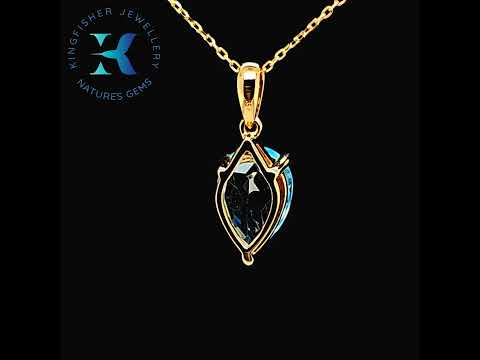 2.36 Ct Swiss Blue Topaz & Diamond Pendant – 14K Gold – 19.27 x 6.96mm