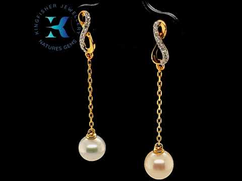 3.43 Ct Pearl & Diamond Earrings in 9K Yellow Gold