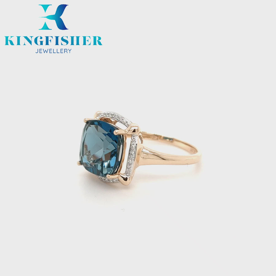 London Blue Topaz and Diamond Ring in 14K Rose Gold - N1/2