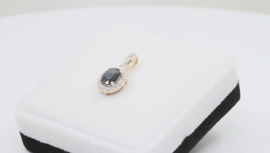 Sapphire and Diamond gold pendant - 14K White or Rose Gold