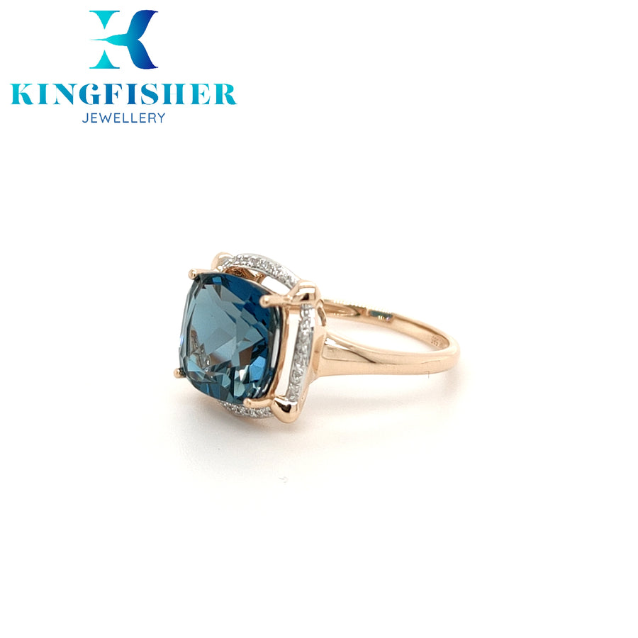 London Blue Topaz and Diamond Ring in 14K Rose Gold - N1/2