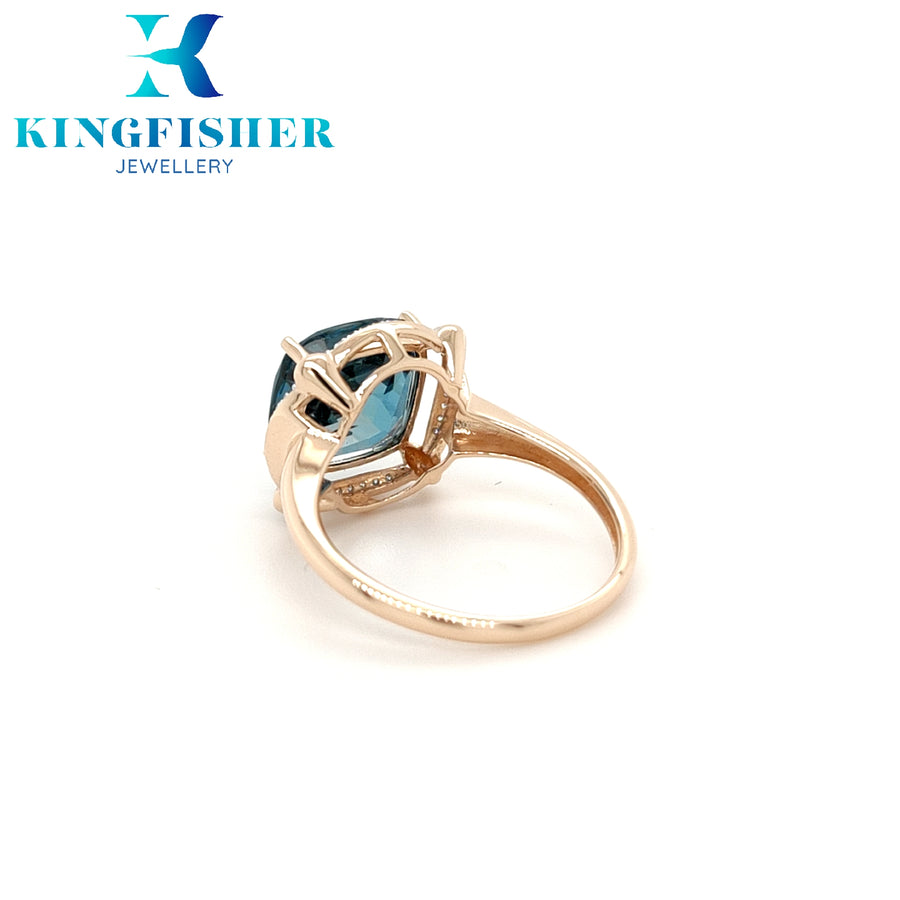 London Blue Topaz and Diamond Ring in 14K Rose Gold - N1/2