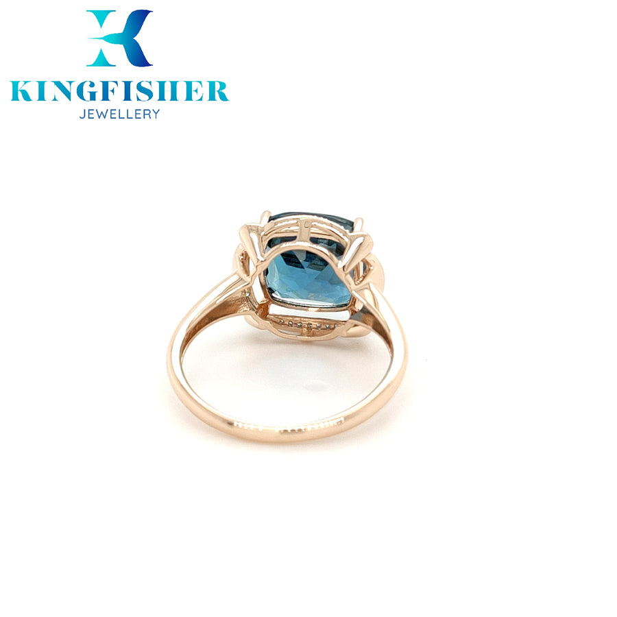 London Blue Topaz and Diamond Ring in 14K Rose Gold - N1/2