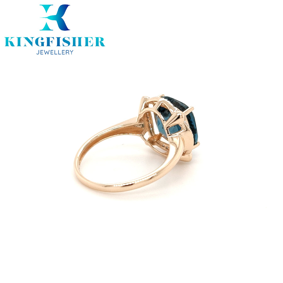 London Blue Topaz and Diamond Ring in 14K Rose Gold - N1/2