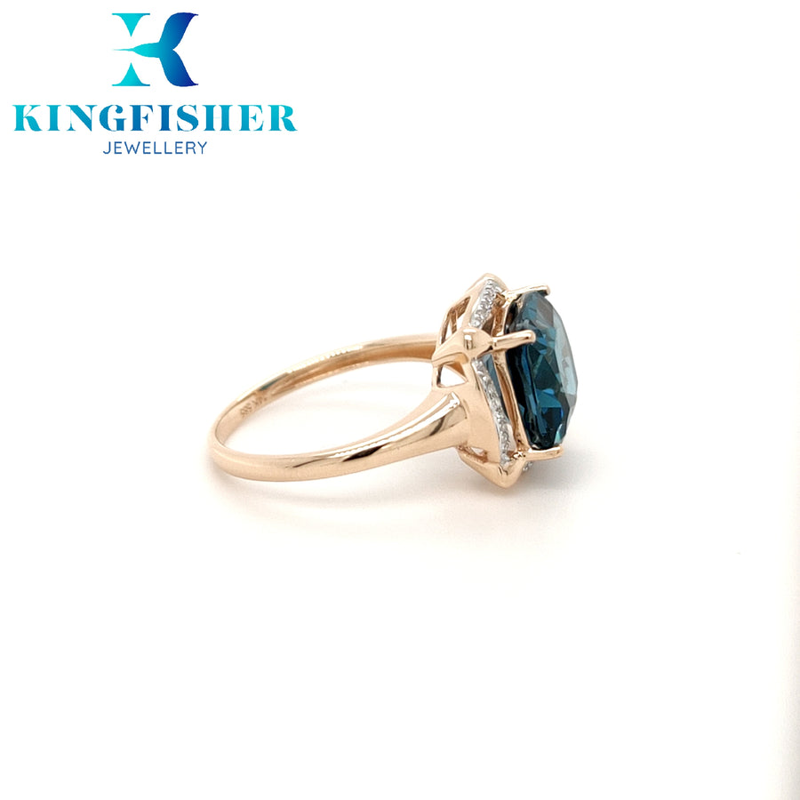 London Blue Topaz and Diamond Ring in 14K Rose Gold - N1/2