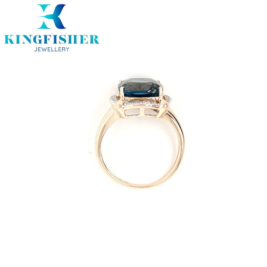 London Blue Topaz and Diamond Ring in 14K Rose Gold - N1/2