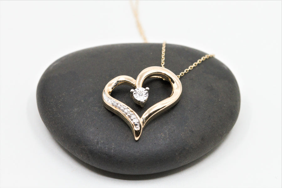 Diamond Heart Pendant in 10k Yellow Gold