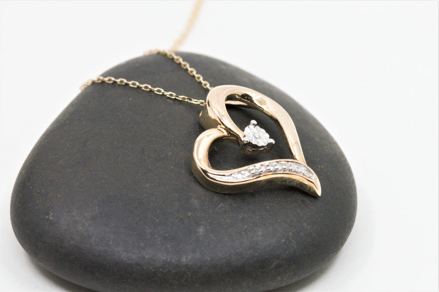 Diamond Heart Pendant in 10k Yellow Gold