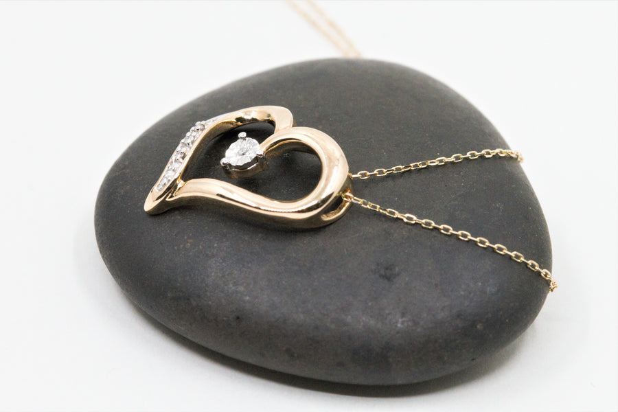 Diamond Heart Pendant in 10k Yellow Gold