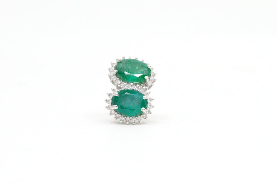 2.46 Ctw Natural Zambian Emerald and Diamond Earrings in 14K White Gold
