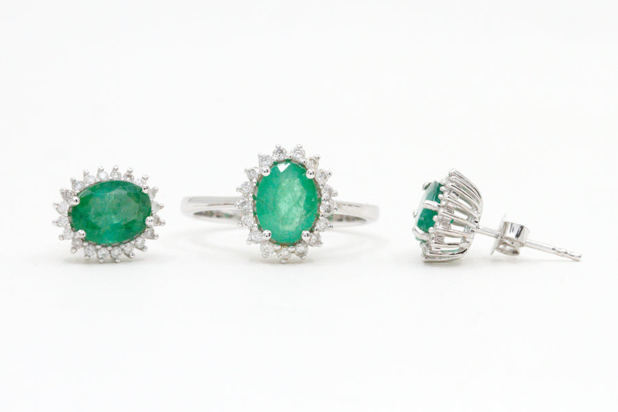 2.46 Ctw Natural Zambian Emerald and Diamond Earrings in 14K White Gold