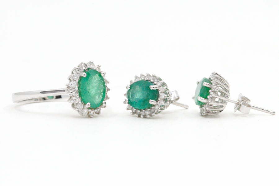 2.46 Ctw Natural Zambian Emerald and Diamond Earrings in 14K White Gold