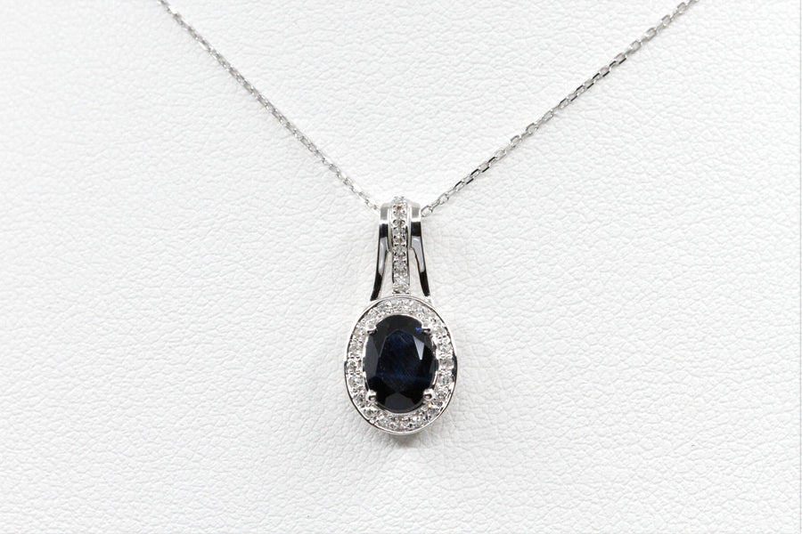 Sapphire and Diamond gold pendant - 14K White or Rose Gold