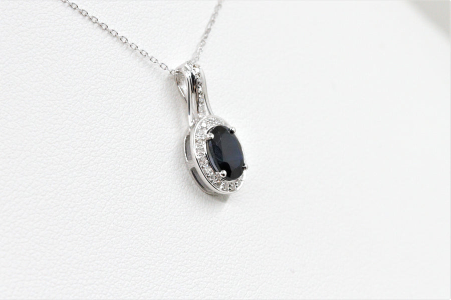 Sapphire and Diamond gold pendant - 14K White or Rose Gold