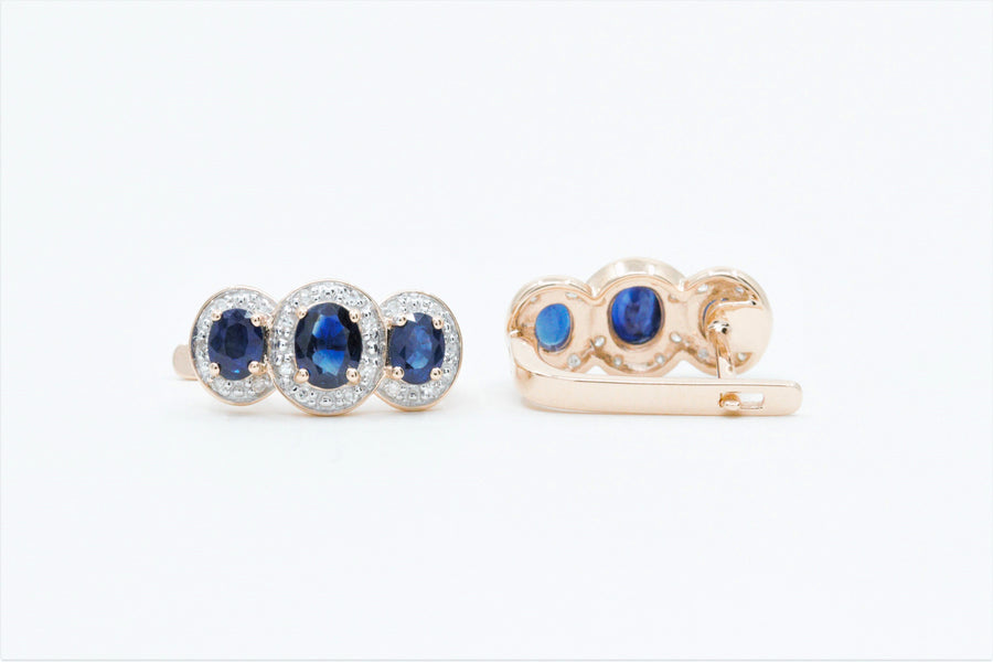 2.05 Ctw Sapphire & Diamond Earrings in 14K Rose Gold