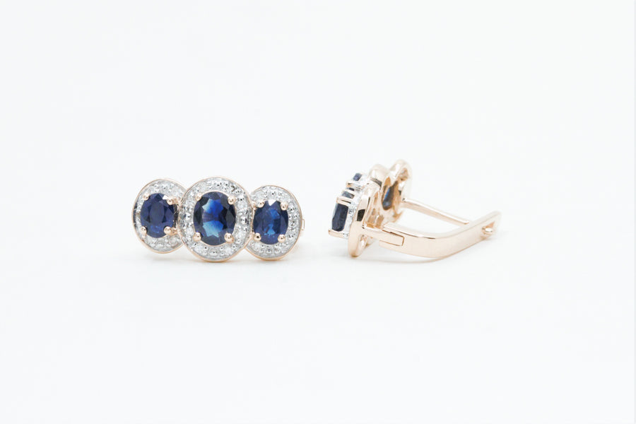 2.05 Ctw Sapphire & Diamond Earrings in 14K Rose Gold