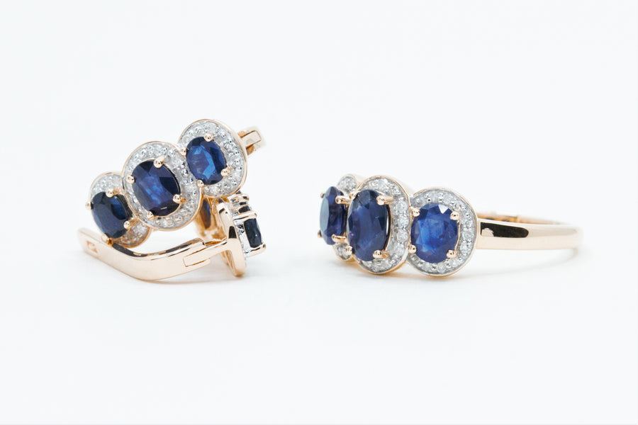 2.05 Ctw Sapphire & Diamond Earrings in 14K Rose Gold