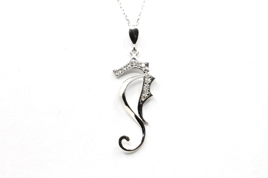 Diamond Sea Horse Pendant in 10K White Gold