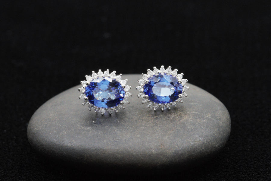 2.46 Ctw Natural Tanzanite and Diamond Earrings in 14K White Gold