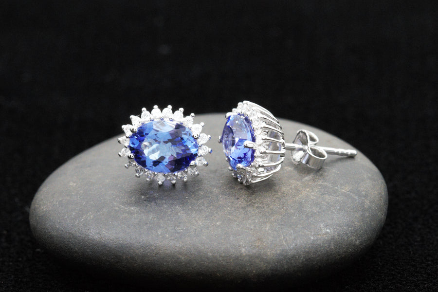 2.46 Ctw Natural Tanzanite and Diamond Earrings in 14K White Gold