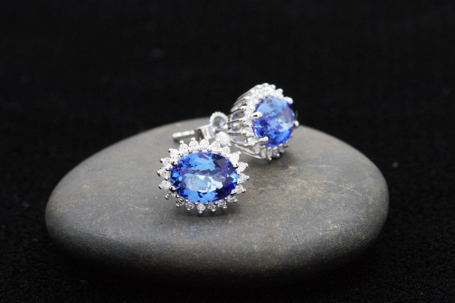 2.46 Ctw Natural Tanzanite and Diamond Earrings in 14K White Gold