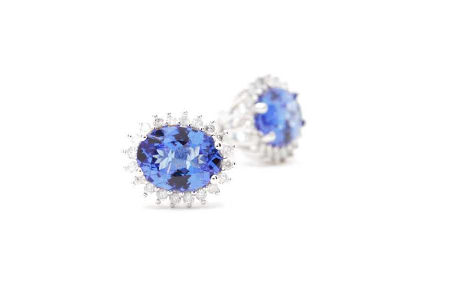 2.46 Ctw Natural Tanzanite and Diamond Earrings in 14K White Gold