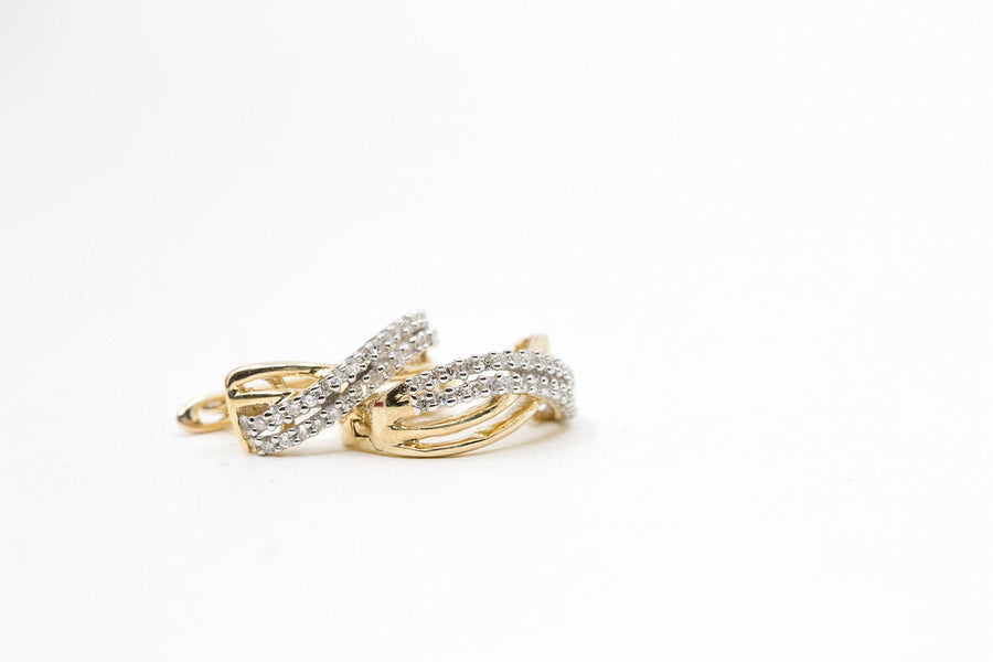 Round Diamond Hoop Earrings 10K Yellow Gold