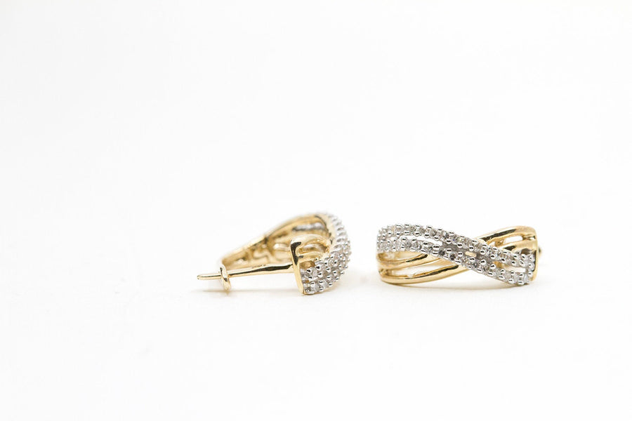 Round Diamond Hoop Earrings 10K Yellow Gold
