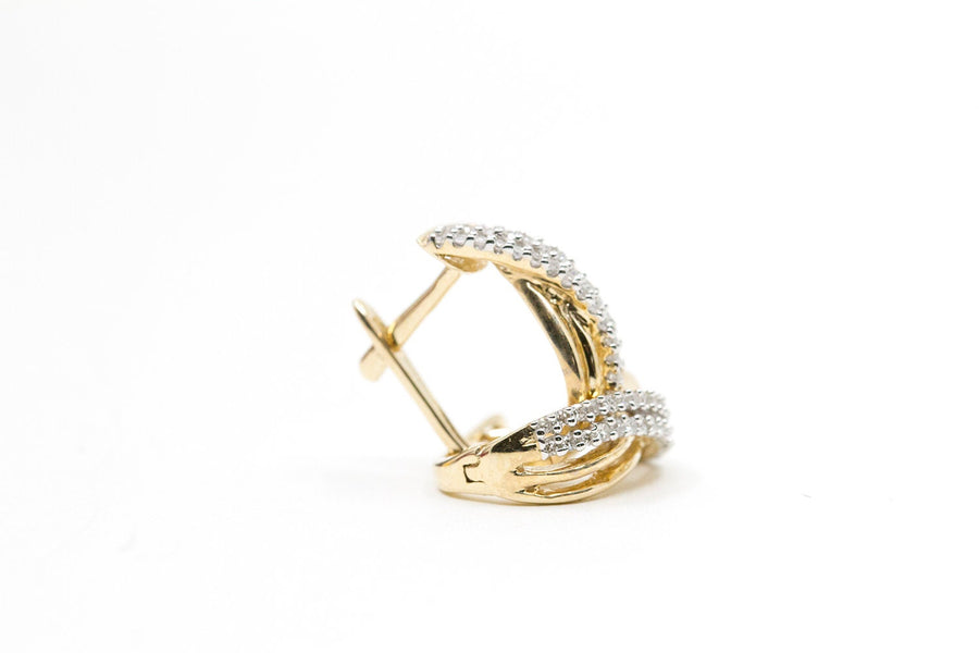 Round Diamond Hoop Earrings 10K Yellow Gold