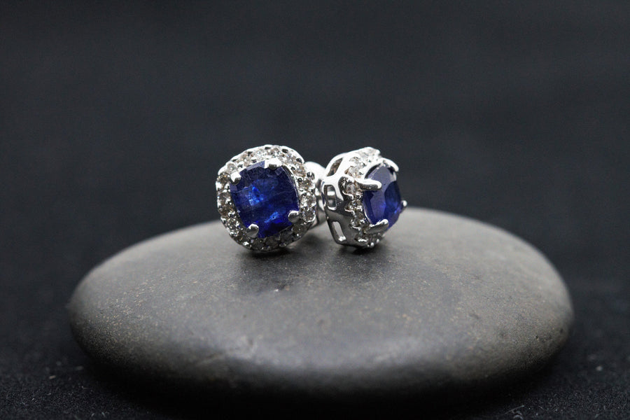 2.50 Ctw Blue Sapphire and Diamond Earrings in 10K White Gold