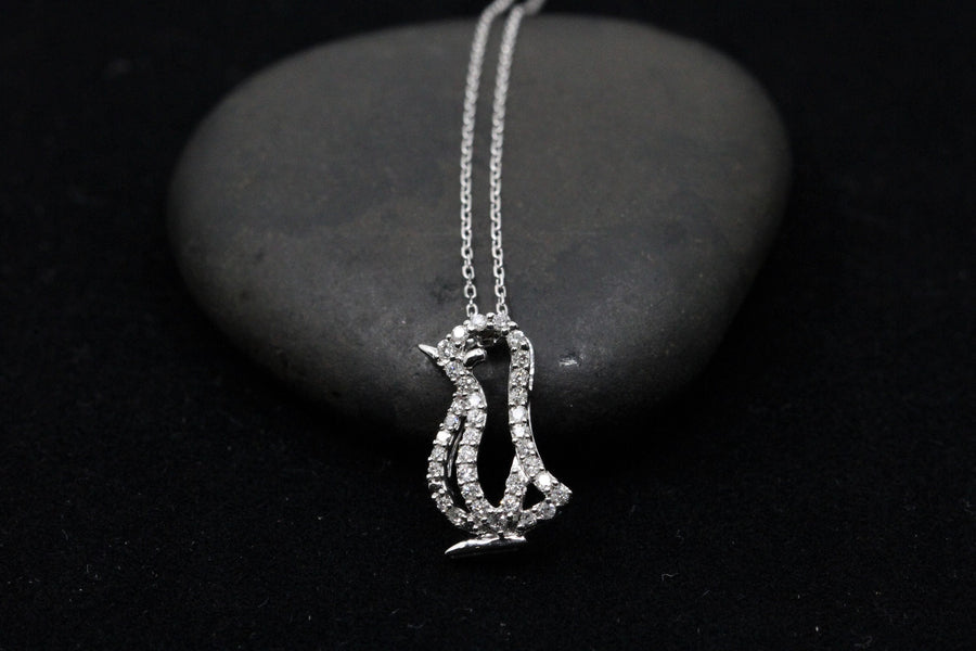 Diamond Penguin Pendant in10k White Gold