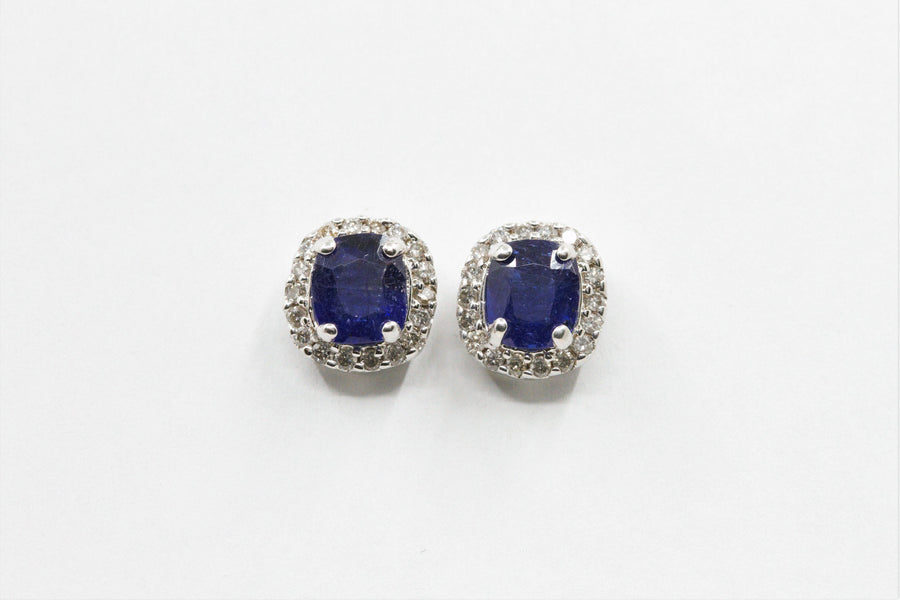 2.50 Ctw Blue Sapphire and Diamond Earrings in 10K White Gold