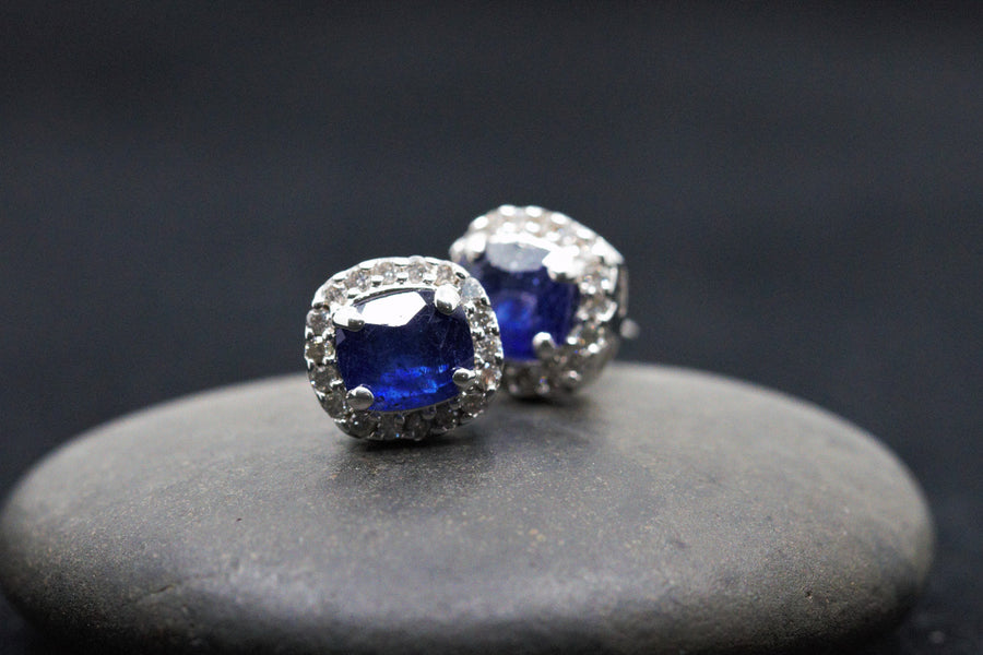 2.50 Ctw Blue Sapphire and Diamond Earrings in 10K White Gold