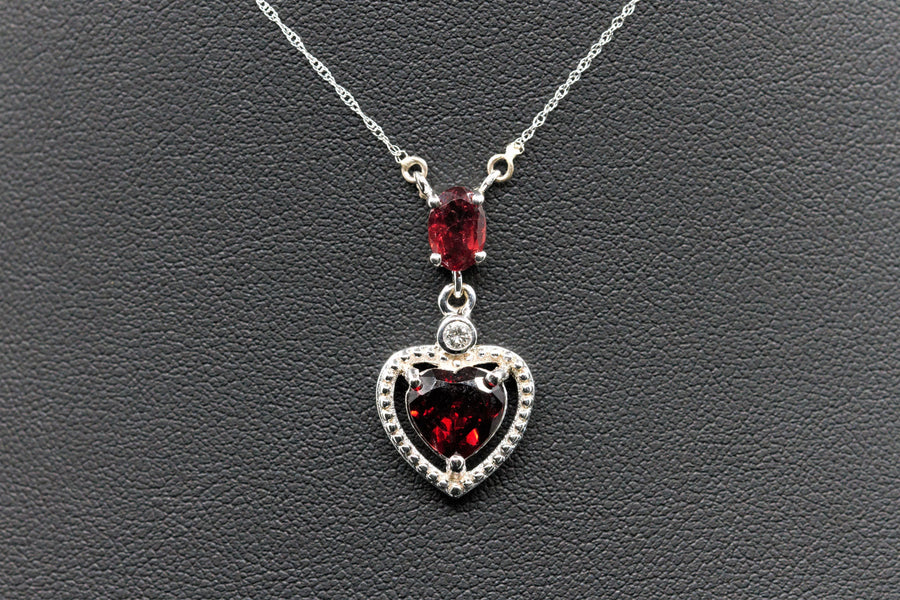 4 Ctw Garnet & Diamond Heart Necklace in 10K White Gold
