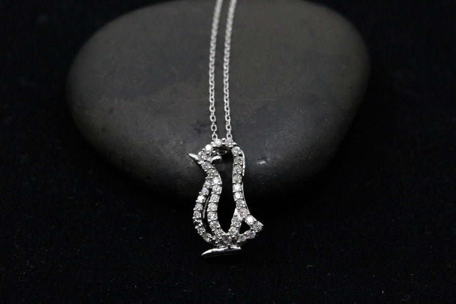 Diamond Penguin Pendant in10k White Gold