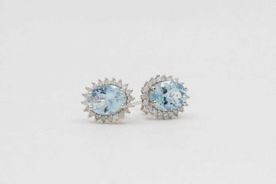 2.36 CTW Aquamarine and Diamond Halo Earrings in 14K White Gold