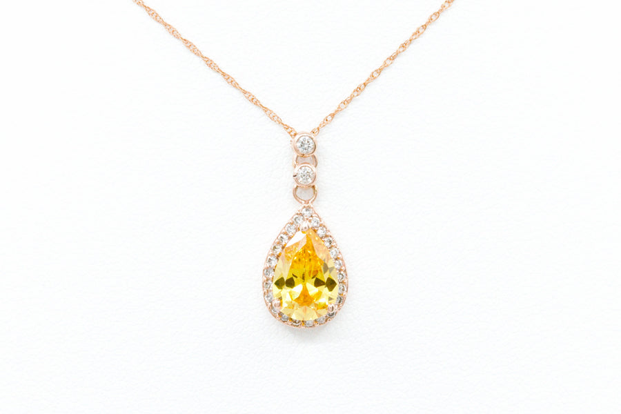 2.25 Ctw Citrine and Diamond Pendant in 14K Rose Gold with Necklace