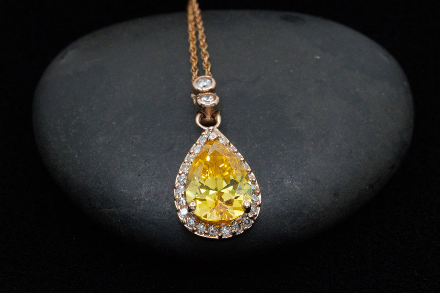 2.25 Ctw Citrine and Diamond Pendant in 14K Rose Gold with Necklace