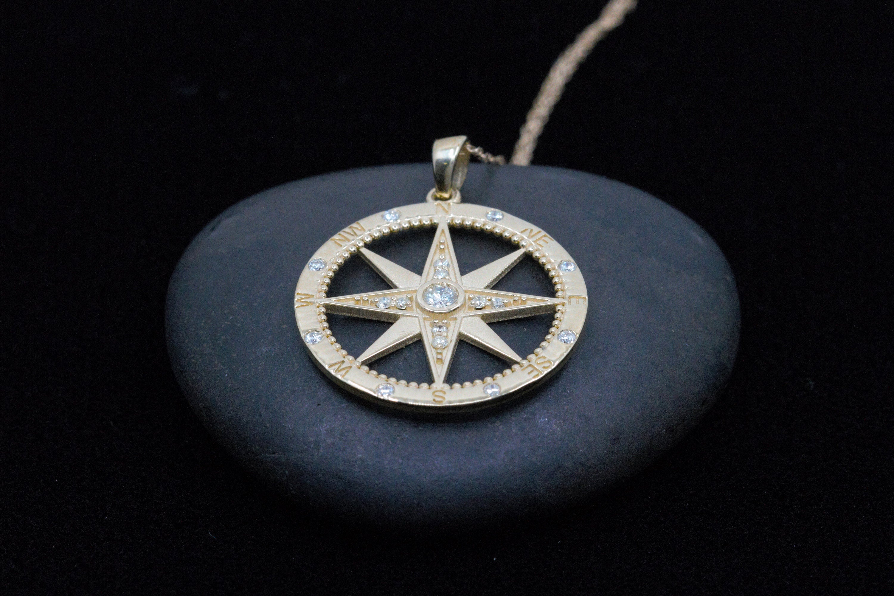Micro Open Compass Pendant Necklace & Mens Rope Gold Chain | The Gold Gods